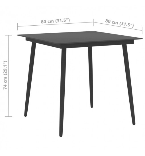 vidaXL Patio Dining Table Black 31.5"x31.5"x29.1" Steel and Glass