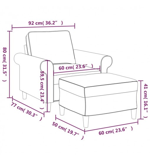 vidaXL Sofa Chair with Footstool Light Gray 23.6" Fabric