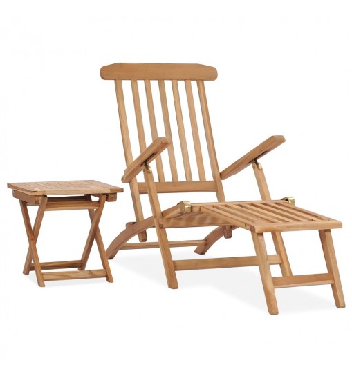 vidaXL Patio Deck Chair with Footrest and Table Solid Teak Wood