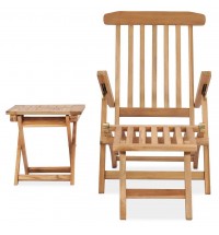 vidaXL Patio Deck Chair with Footrest and Table Solid Teak Wood