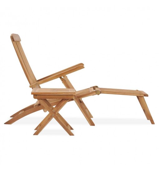 vidaXL Patio Deck Chair with Footrest and Table Solid Teak Wood