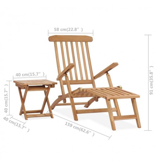 vidaXL Patio Deck Chair with Footrest and Table Solid Teak Wood