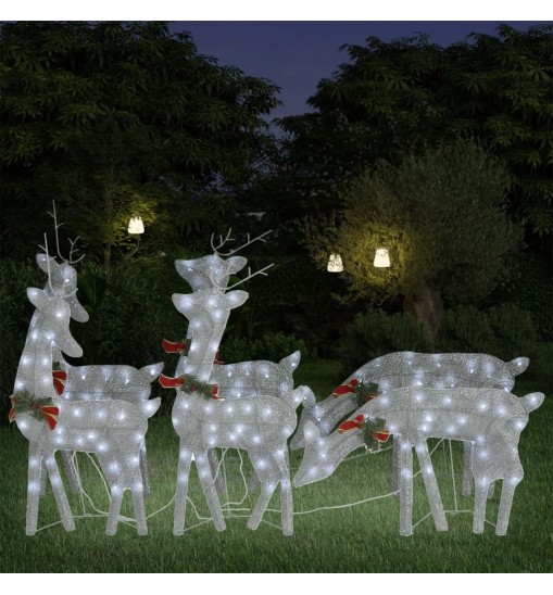 vidaXL Christmas Reindeers 6 pcs Silver Cold White Mesh