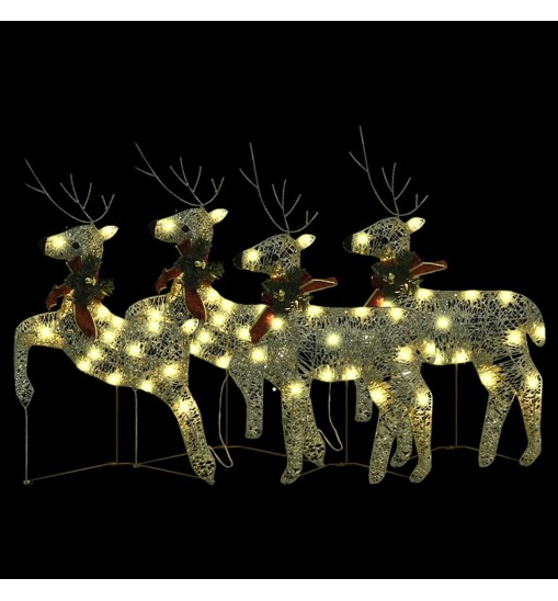 vidaXL Christmas Reindeers 4 pcs Gold 80 LEDs