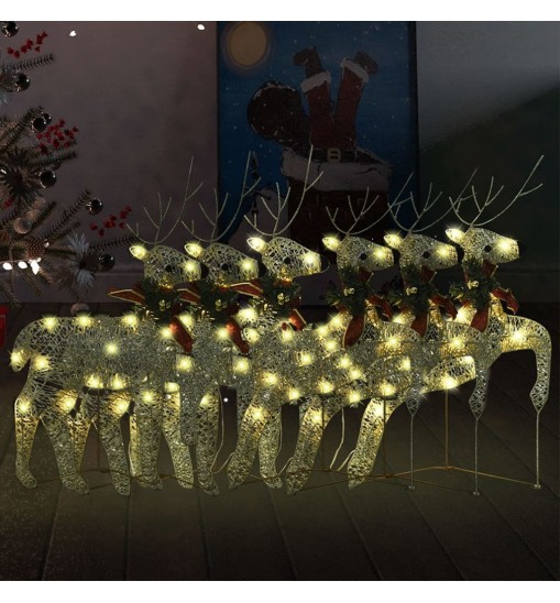 vidaXL Christmas Reindeers 6 pcs Gold 120 LEDs