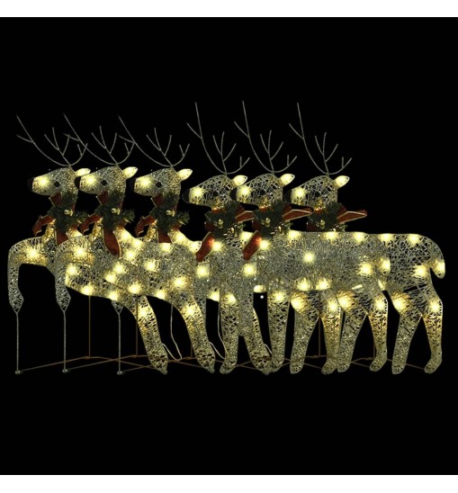 vidaXL Christmas Reindeers 6 pcs Gold 120 LEDs