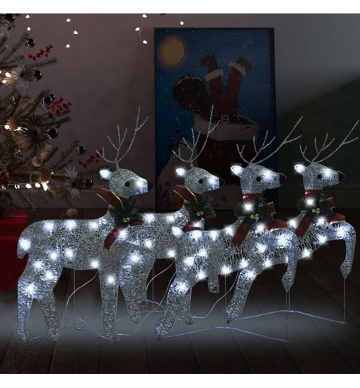 vidaXL Christmas Reindeers 4 pcs Silver 80 LEDs