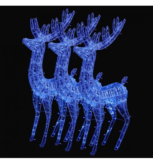 vidaXL XXL Acrylic Christmas Reindeers 250 LED 3 pcs 70.9" Blue