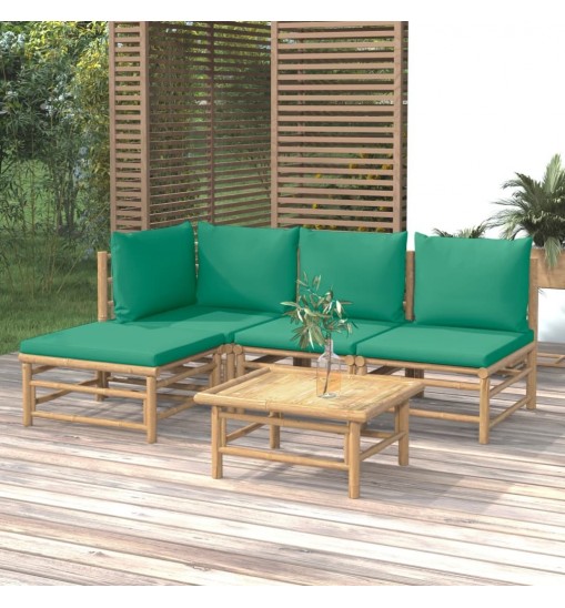 vidaXL 5 Piece Patio Lounge Set with Green Cushions Bamboo