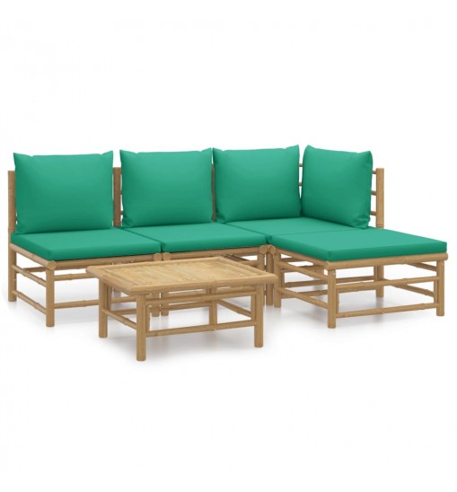 vidaXL 5 Piece Patio Lounge Set with Green Cushions Bamboo