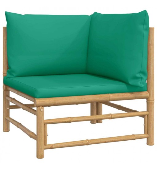 vidaXL 5 Piece Patio Lounge Set with Green Cushions Bamboo