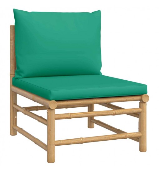 vidaXL 5 Piece Patio Lounge Set with Green Cushions Bamboo