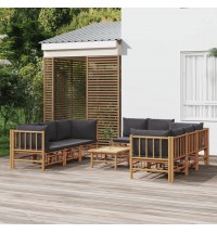 vidaXL 9 Piece Patio Lounge Set with Dark Gray Cushions Bamboo