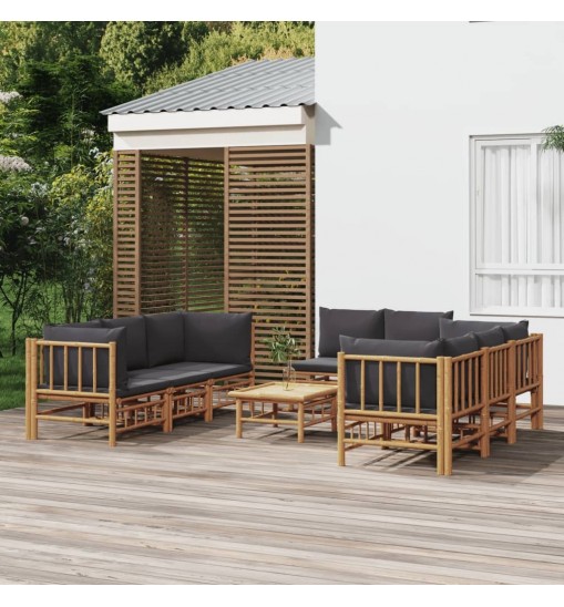 vidaXL 9 Piece Patio Lounge Set with Dark Gray Cushions Bamboo