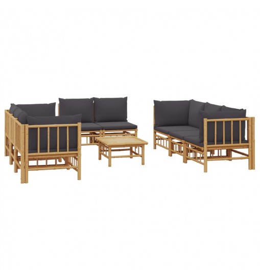 vidaXL 9 Piece Patio Lounge Set with Dark Gray Cushions Bamboo