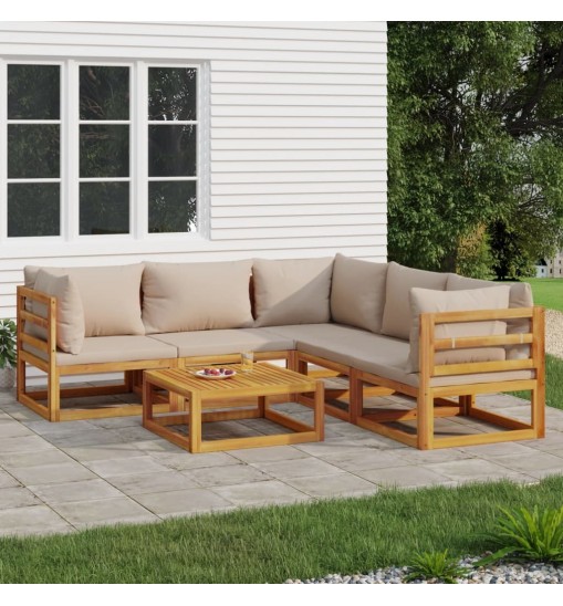 vidaXL 6 Piece Patio Lounge Set with Taupe Cushions Solid Wood