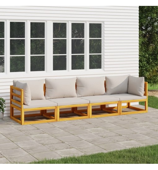 vidaXL 4 Piece Patio Lounge Set with Light Gray Cushions Solid Wood