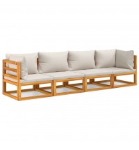 vidaXL 4 Piece Patio Lounge Set with Light Gray Cushions Solid Wood