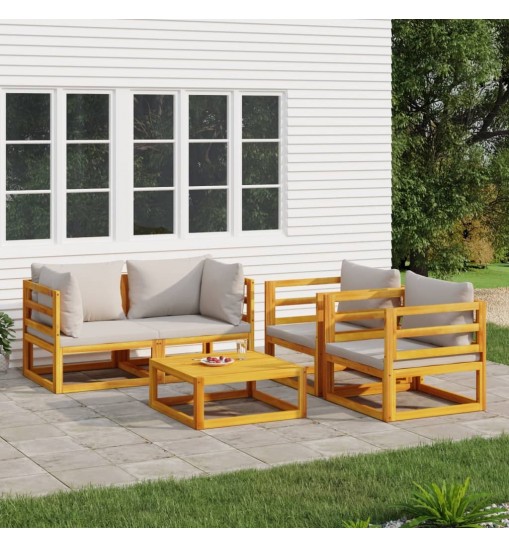 vidaXL 5 Piece Patio Lounge Set with Light Gray Cushions Solid Wood