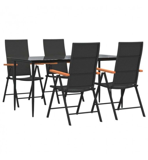 vidaXL 5 Piece Patio Dining Set Black and Brown Poly Rattan