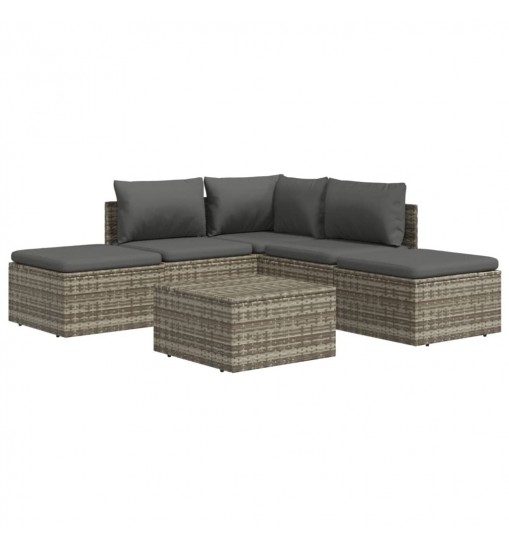 vidaXL 6 Piece Patio Lounge Set with Cushions Gray Poly Rattan