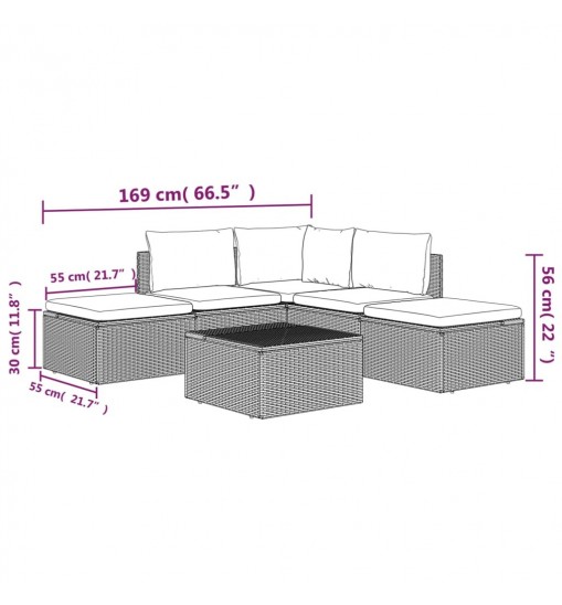 vidaXL 6 Piece Patio Lounge Set with Cushions Gray Poly Rattan