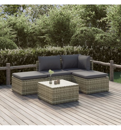 vidaXL 5 Piece Patio Lounge Set with Cushions Gray Poly Rattan