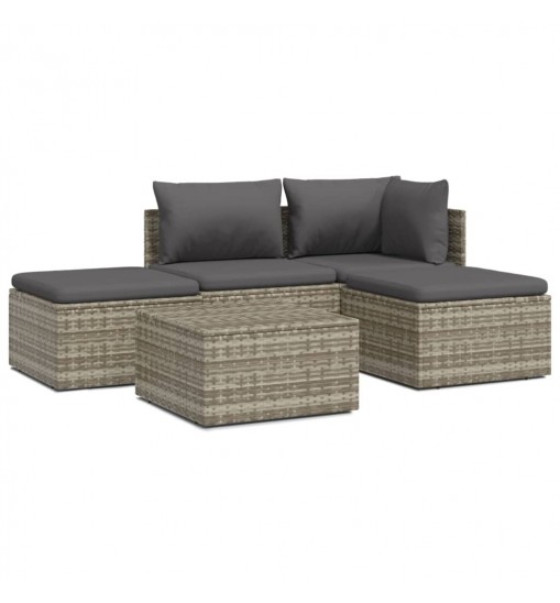 vidaXL 5 Piece Patio Lounge Set with Cushions Gray Poly Rattan