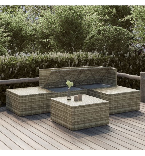 vidaXL 5 Piece Patio Lounge Set with Cushions Gray Poly Rattan