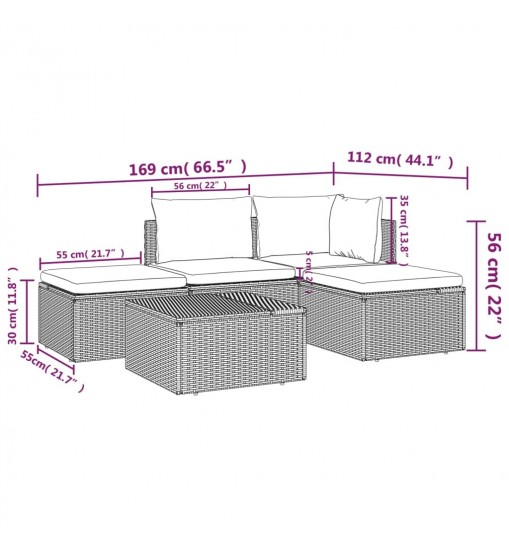 vidaXL 5 Piece Patio Lounge Set with Cushions Gray Poly Rattan