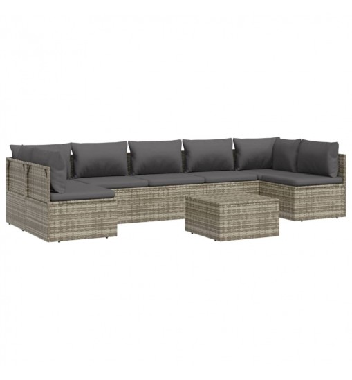 vidaXL 8 Piece Patio Lounge Set with Cushions Gray Poly Rattan