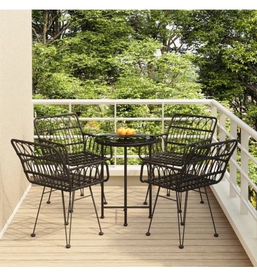 vidaXL 5 Piece Patio Dining Set Black Poly Rattan