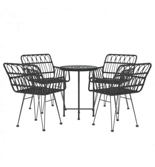 vidaXL 5 Piece Patio Dining Set Black Poly Rattan