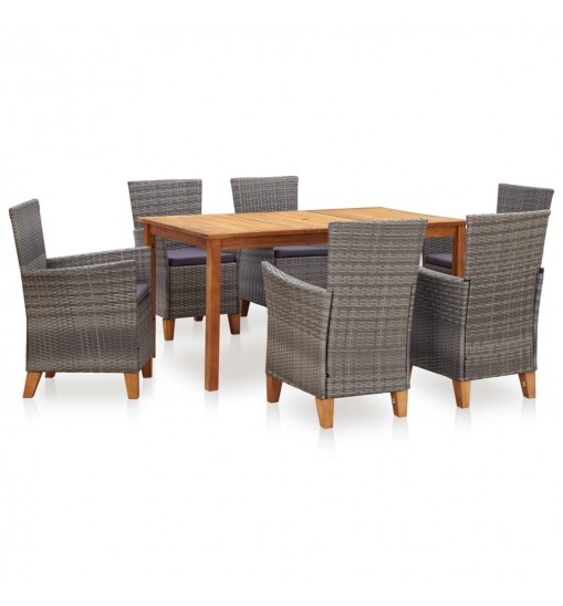 vidaXL 7 Piece Dining Set Poly Rattan and Solid Acacia Wood Gray