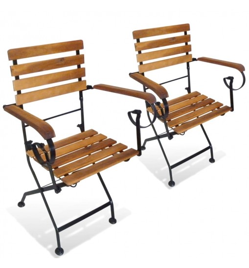 vidaXL Folding Patio Chairs 2 pcs Steel and Solid Wood Acacia