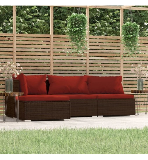 vidaXL 4 Piece Patio Lounge Set with Cushions Brown Poly Rattan