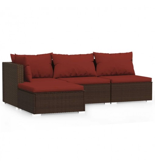 vidaXL 4 Piece Patio Lounge Set with Cushions Brown Poly Rattan