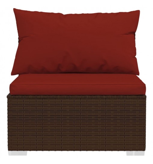 vidaXL 3 Seat Patio Sofa with Cushions Brown Poly Rattan