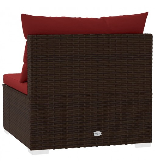 vidaXL 3 Seat Patio Sofa with Cushions Brown Poly Rattan