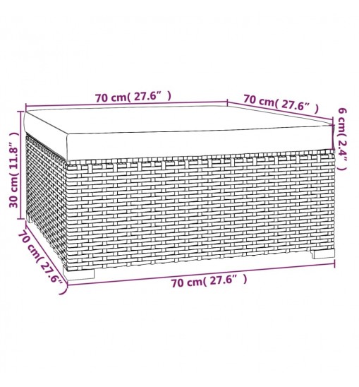 vidaXL Patio Footrest with Cushion Brown 27.6"x27.6"x11.8" Poly Rattan