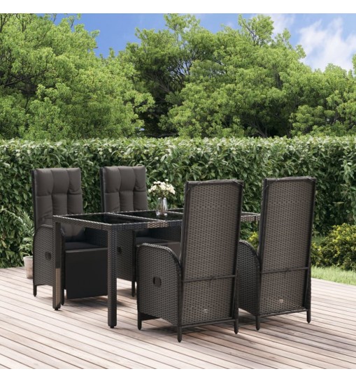 vidaXL 5 Piece Patio Dining Set with Cushions Black Poly Rattan