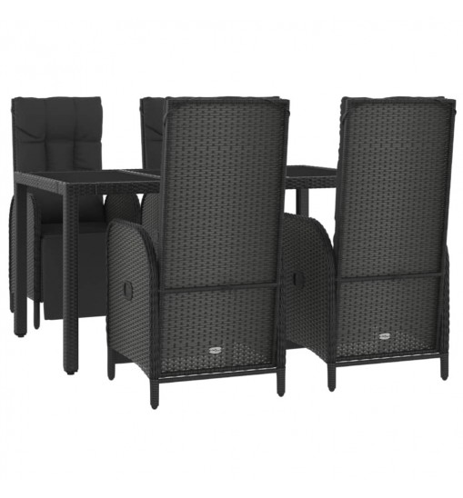 vidaXL 5 Piece Patio Dining Set with Cushions Black Poly Rattan