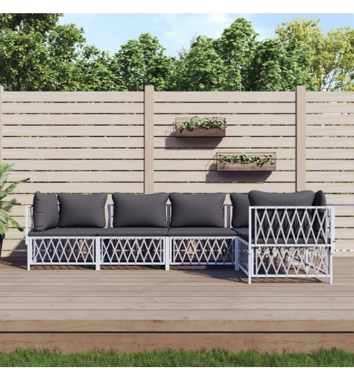 vidaXL 5 Piece Patio Lounge Set with Cushions White Steel