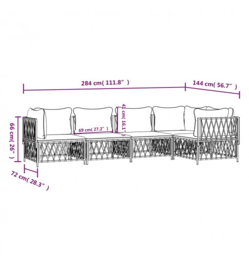 vidaXL 5 Piece Patio Lounge Set with Cushions White Steel