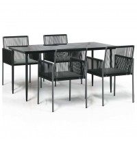 vidaXL 5 Piece Patio Dining Set with Cushions Black Poly Rattan and Steel