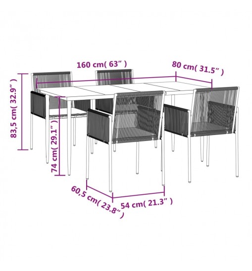 vidaXL 5 Piece Patio Dining Set with Cushions Black Poly Rattan and Steel