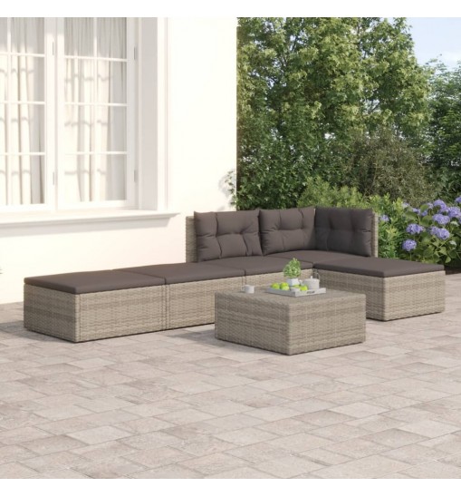 vidaXL 5 Piece Patio Lounge Set with Cushions Gray Poly Rattan