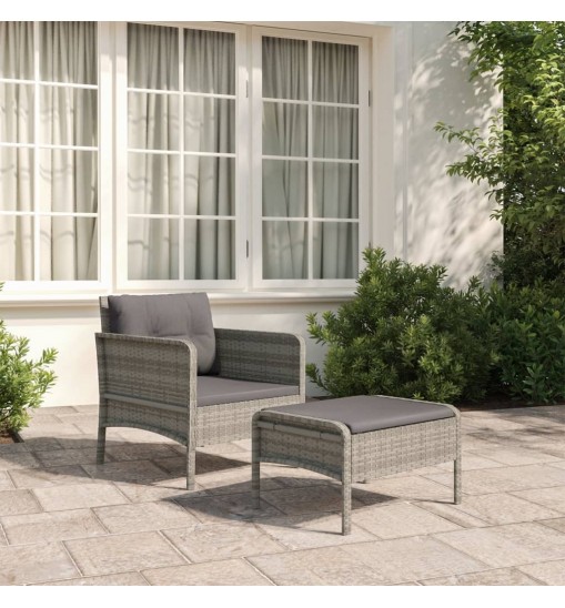 vidaXL 2 Piece Patio Lounge Set with Cushions Gray Poly Rattan