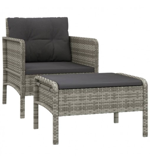 vidaXL 2 Piece Patio Lounge Set with Cushions Gray Poly Rattan