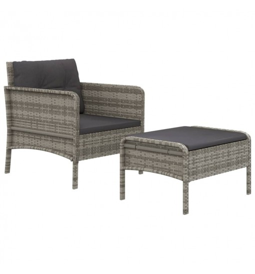 vidaXL 2 Piece Patio Lounge Set with Cushions Gray Poly Rattan